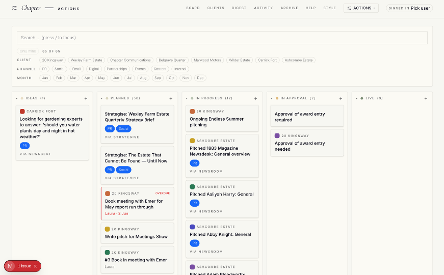Actions - Live client workflow